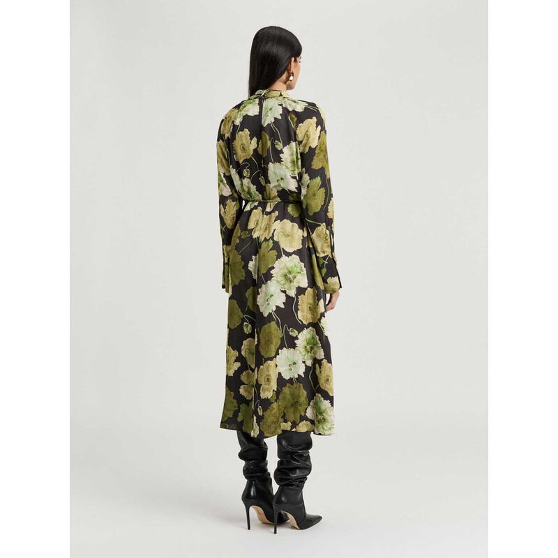 Veronika Maine Translucent Poppy Satin Long Sleeve Midi Dress image number 1